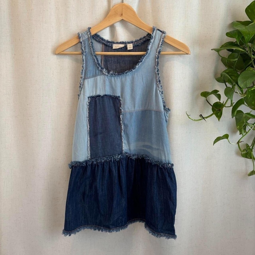 Super Cute Denim Patchwork Top XS Western Babydoll Peplum